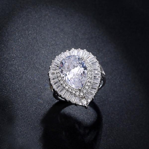 925 Sterling Silver Female Ring Waterdrop AAAA Cubic Zirconia Ring High-end Butterfly Ring Jewelry Wedding Bridal Ring