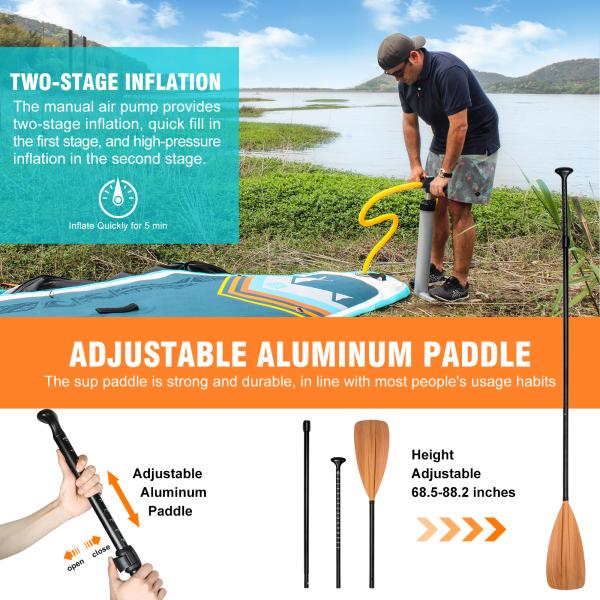 Lakes Rivers Occasion Woowave Inflatable Paddle SUP Board with Sup Leash Accessories