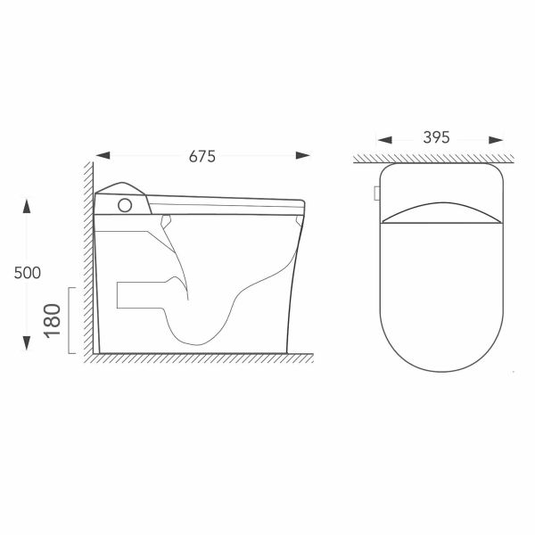 Remote Control WC Toilet Bowl Smart Washdown Water Closet 395x675x500mm