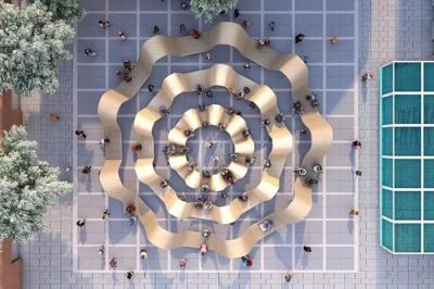 Golden Matte Stainless Steel Sculptures Outdoor Plaza Large Public Sculpture