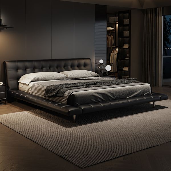 MOYI Leather Modern Double Design Wooden Queen Set Classic Luxury king Size Bed