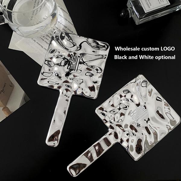Everyday Customized Handle Hand Mirror Logo Custom Small Glitter Silver Makeup Mirrors