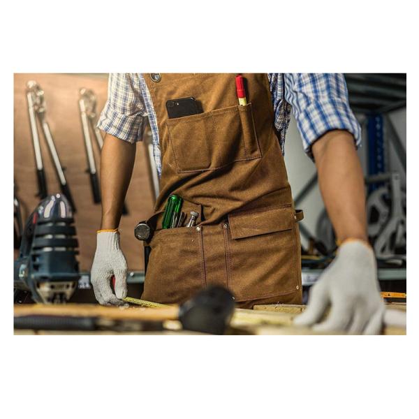Restaurant Bar Essential Washed Canvas Chef Bib Apron with Tool Pocket and Customized Logo