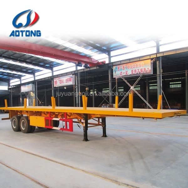 Leaf Spring Suspension 3 Axles 40 ft Tri Axle Flatbed Container Truck Semi Trailer