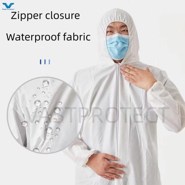 Breathable 55GSM Durable Type5 6 Industrial Microporous Hooded Protective Coverall