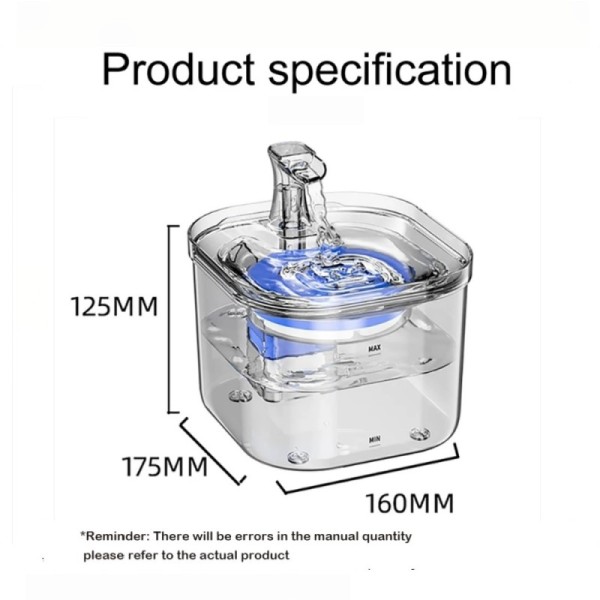 2.2L Cat Water Fountain Filter Automatic Sensor Pet Drinking Fountain Stainless Steel