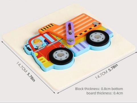 Wooden Vehicle Puzzle Baby DIY Education Development Toy Montessori Color Shape Learning
