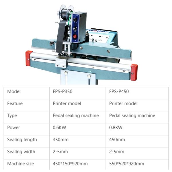 HIPAC PFS-P350/450/650 Semi-Automatic Pedal Sealer with 350/450/650mm Sealing Length and 2-8mm Sealing Width