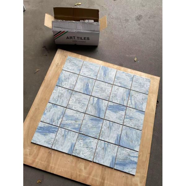 Non-slip and Decorative Square 150x150mm R10 Blue Porcelain Mosaics For Balcony