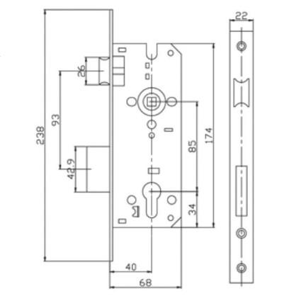 Steel Lock Body Outside Security Rim Lock With Zinc Alloy Dead Bolt And Hole