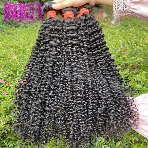10A Grade Kinky Jerry Curl Human Hair , Peruvian Curly Hair With Closure