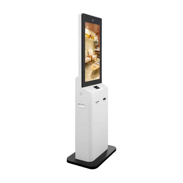 32-Inch Self-Service Hotel Check-in Kiosk with RFID Card Dispenser & Acceptor Featuring Camera and Printer-Payment Kiosks