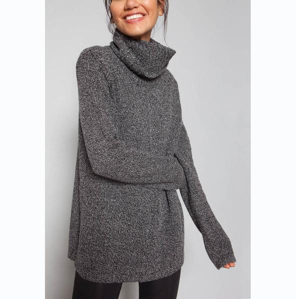Marl Tunic Long Sleeve Pullover Sweater , Neck Knitted Dressy Pullover Sweaters