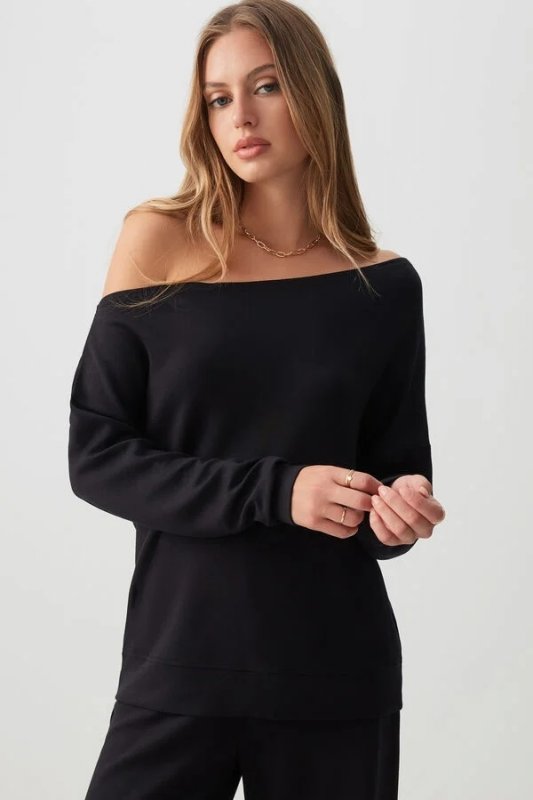 Women's Black Off-Shoulder Long-Sleeve Crop Top