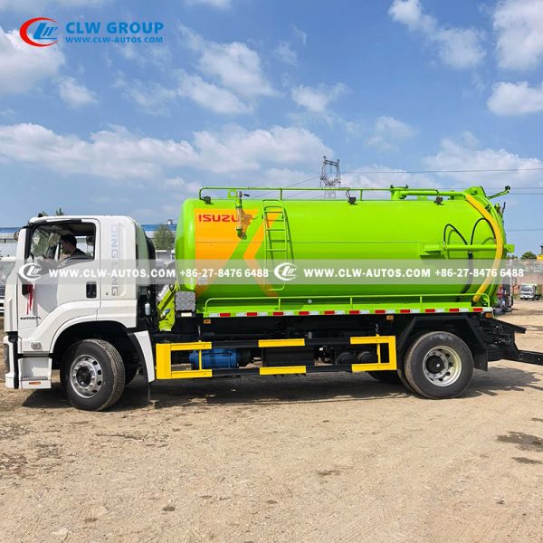 12 Cubic Meters Carbon Steel Tank Vacuum Sewage Suction Truck with High-efficiency Rotary Vane Vacuum Pump