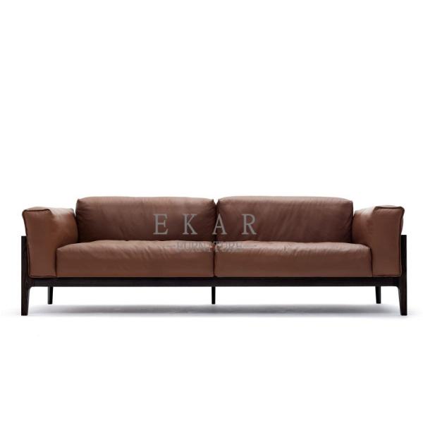 Italian Solid Wood Red Genuine Leather Sofa Set