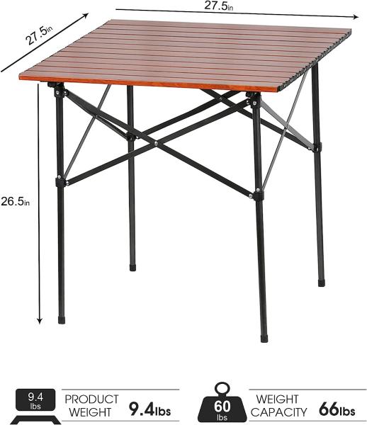 Roll-up Table, folding Plastic Wooden Design Coffee Lounge Patio Portable Foldable Plastic Garden Table Set