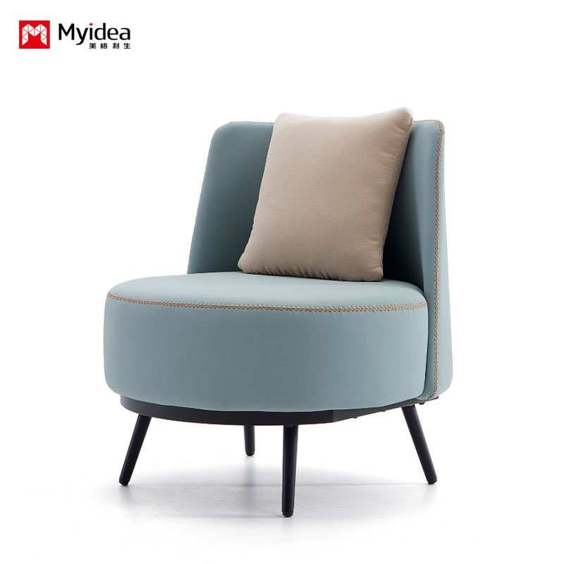 Commercial Single Leather Sofa for Office Reception & Waiting Room, Premium Leather Upholstery with Durable Metal Base Legs