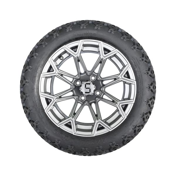 14 Inches Golf Cart Gunmetal Wheels and 22*10-14 High Profile Tires Combo 4 PLY Lift Required