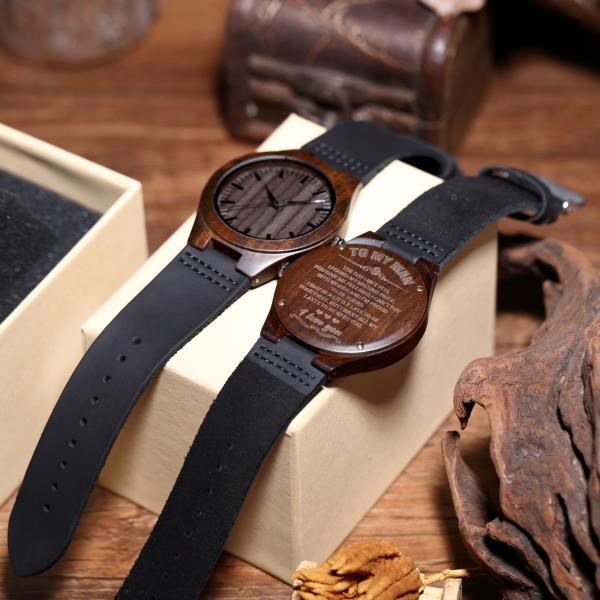 Hardlex mirror Mens Wooden Watches Engraved black sandalwood