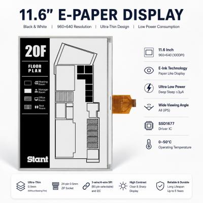 11.6" Black And White E Ink Display 960x640 E Paper Screen Ultra Low Power For