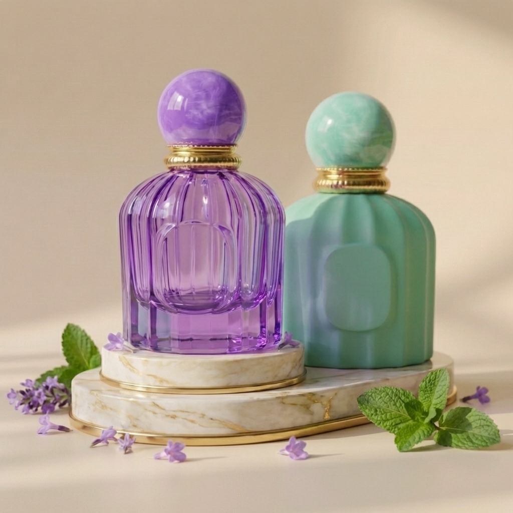 Empty Perfume Bottles 100ml Ribbed Glass Cylinder Spray Ball Round Cap