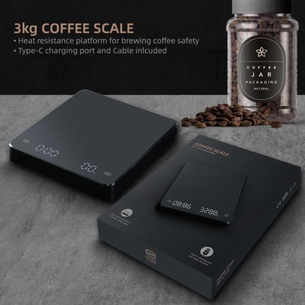 Électrique numérique LCD Stealth Touch Boton Cuisine Balance de café 3 kg Poids maximum recommandé et batterie rechargeable