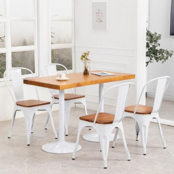 Stackable Metal Dining Chair with Elm Cushion Contemporary Design