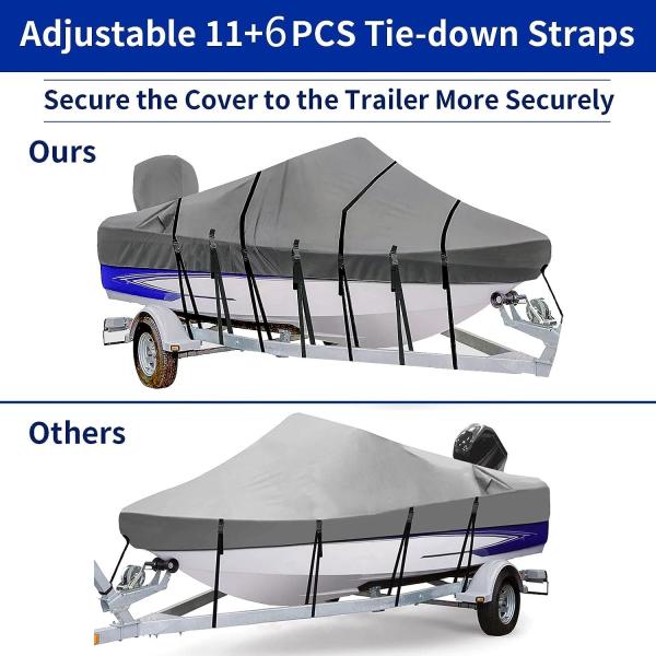 Boat Cover 800D Marine Grade Polyester Canvas Trailerable Full Size Boat Cover for V-Hull Runabouts Outboards