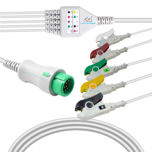 Medical Suppliers Cables for 12 Pin Mindray T5 T8 5lead Clip  Ecg cable with Lead Wire