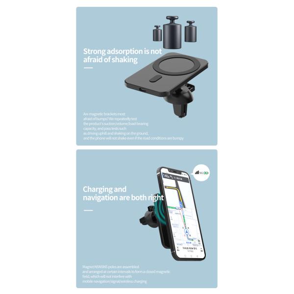 FCC Magnetic Wireless Car Charger , 15w Air Vent Car Mount Phone Holder