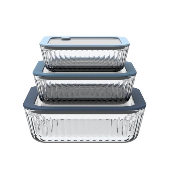 Rectangular Striped Microwave Safe Glass Containers With Vented Glass Lid