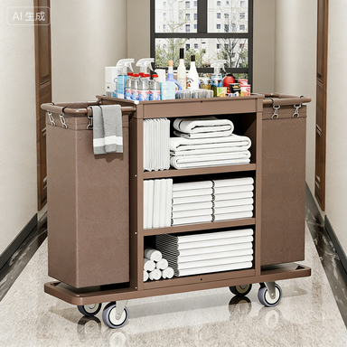 Heavy Duty Silent Multi-Functional Hotel Service Cart and Linen Trolley for Housekeeping