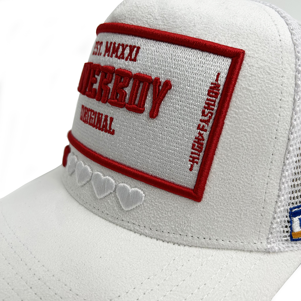 Fashion Classic Mesh Suede 5 Panel Trucker Cap 3D Embroidery Patch Snap Back Unisex