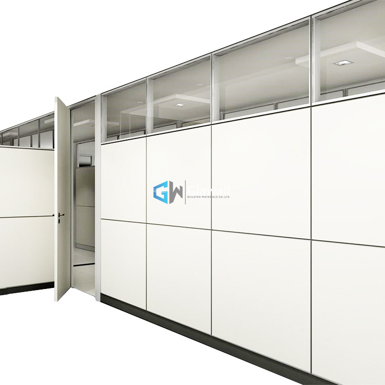 Half Glass Wall Partition Top Wooden Bottom Office Wall Partition