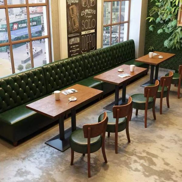 Restaurant Furniture Customized Classical Style Dining Table Solid Wood With Wooden Leg Sofa Booth and Cafe Bar Chair