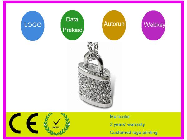 Memoria USB cristalina AT-302B de la joyería de la forma de la cerradura de Personised 1G 2G 4G 16G