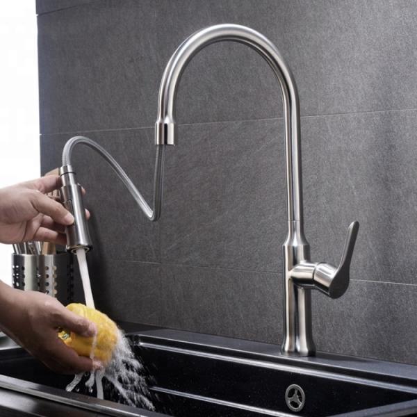 80cm Stainless Steel Kitchen Faucet White Single Handle Brushed Pull Out Mixer