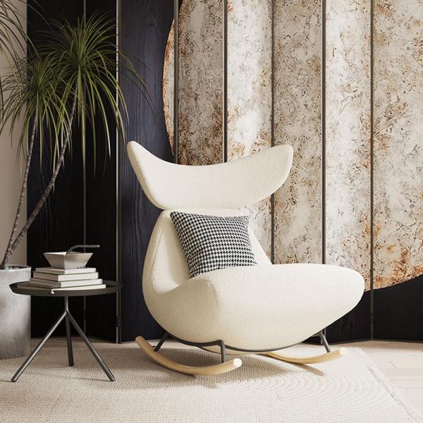 White Flannelette Sitting Room Rocking Chair Teddy Flannel Material L102*W86