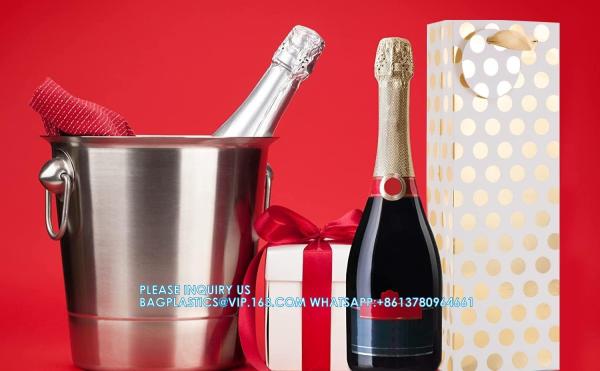 Champagne Wine Gift Bag Bulk With Tags, Polka Dots Single Bottle Holiday Gift Wrapping Wine Bags, New Year Birthday
