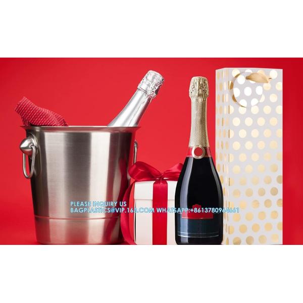 Champagne Wine Gift Bag Bulk With Tags, Polka Dots Single Bottle Holiday Gift Wrapping Wine Bags, New Year Birthday