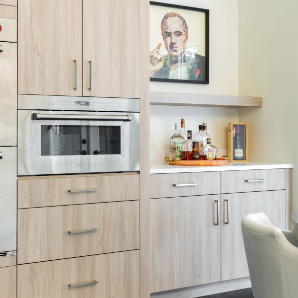 Wood Grain Melamine Finish Kitchen Cabinets With Pantry L Shape