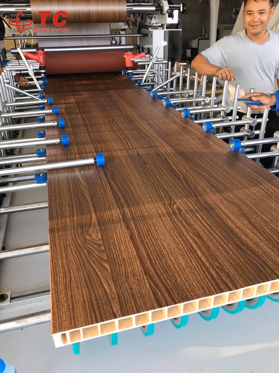 TC Woodworking Machinery  Pur Hot Melt Glue Profile Wrapping Laminating  Machine for Pvc Door  Window  Wall  Ceiling Frames