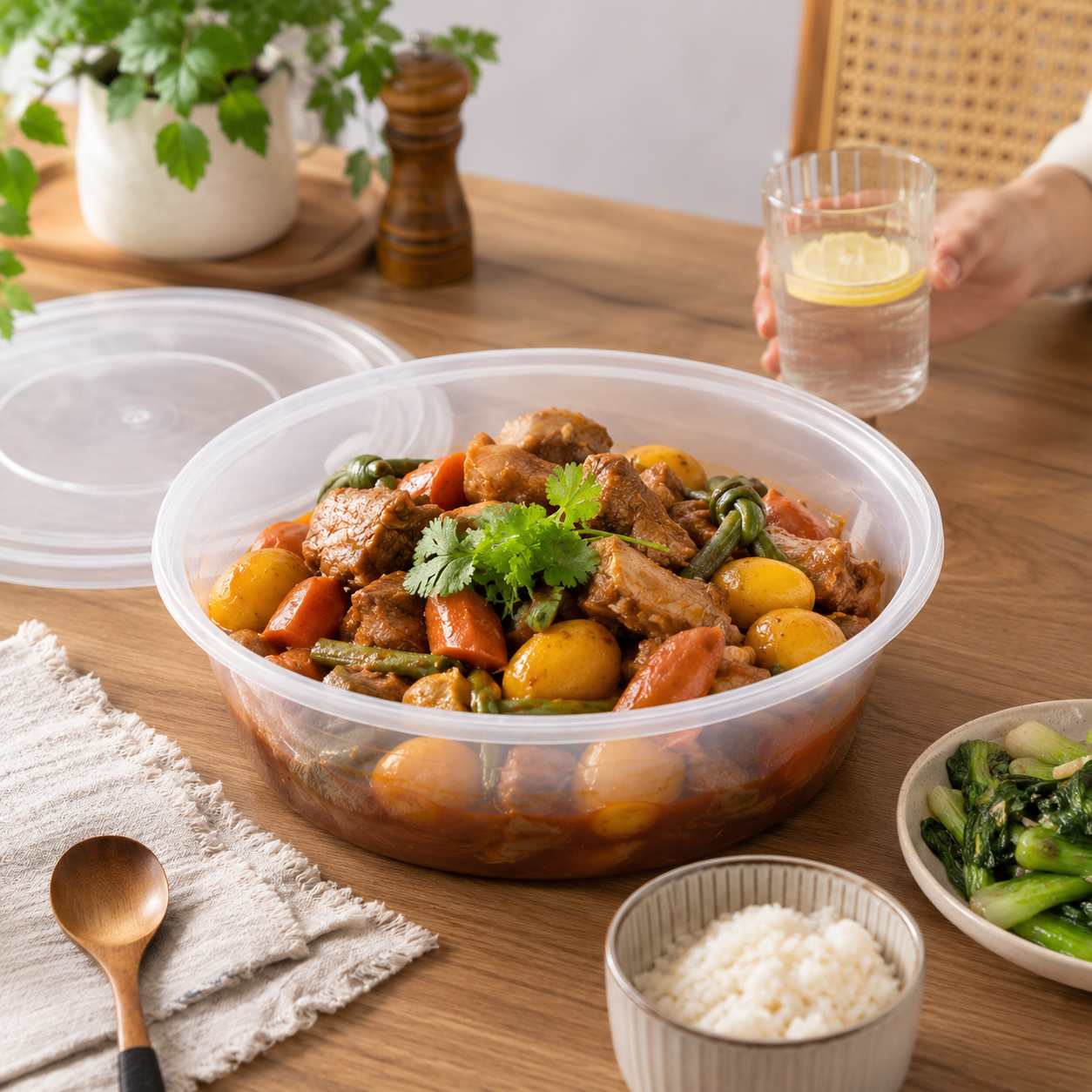 Bulk Meal PP Disposable Food Bowls 3500ml Extra Thick with Fitted Lid