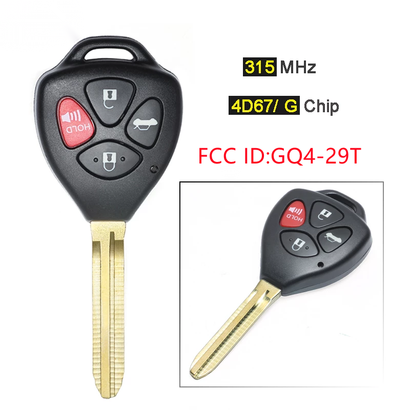 HN005313 GQ4-29T 315MHz 4D67/ G chip replacement 4 button remote key Fob TOY43 for Toyota Avalon Corolla Venza