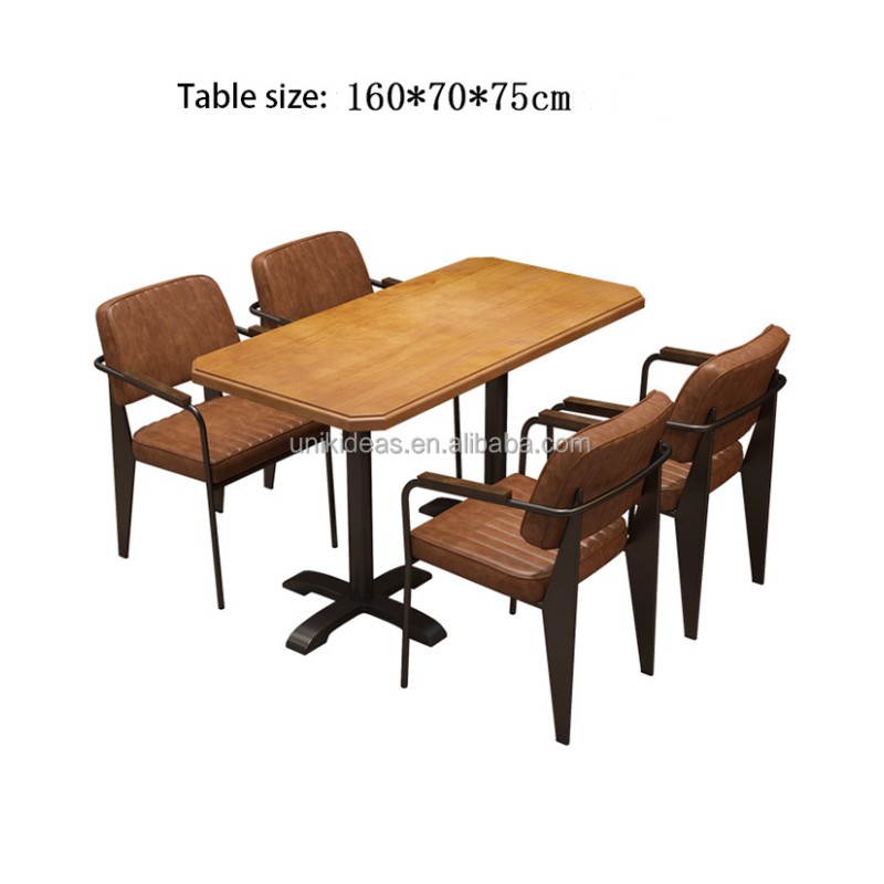 New Arrival Commercial Restaurant Furniture Dining Table Set with PU Leather Armchairs Square Wood Table for Cafe Bar Hotel