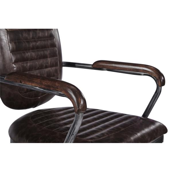 Vintage Brown Leather Office Desk Chair Small Space Swivel Wheel Legs Durable Iron Frame