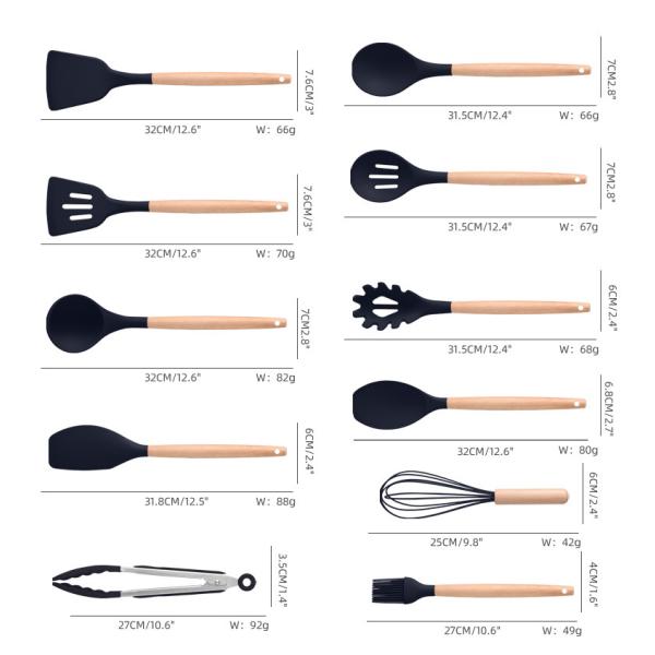 Wooden Handle 19-Piece Silicone Kitchen Utensil Set with Cutting Board Storage Bucket