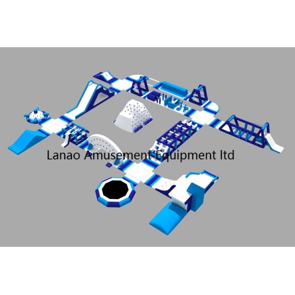 Blue And White Inflatable Floating Water Park / Outdoor Water Play Equipment