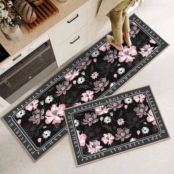 Plant Flower Printing Kitchen Floor Mats Non Slip 40*60mm Rectangle